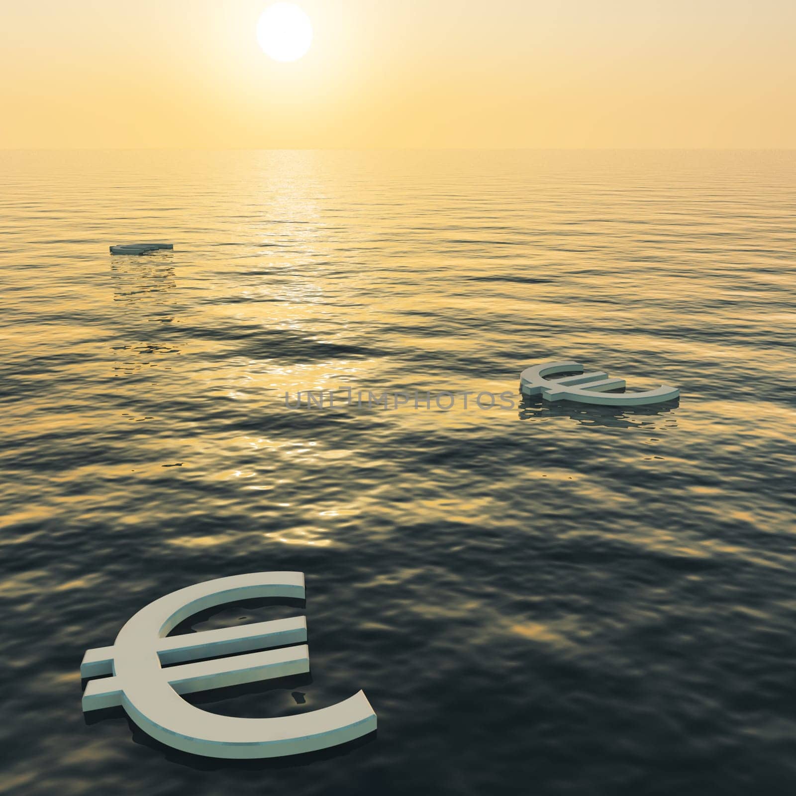 Euros Floating To A Sunset Showing Money Wealth Or Earning
