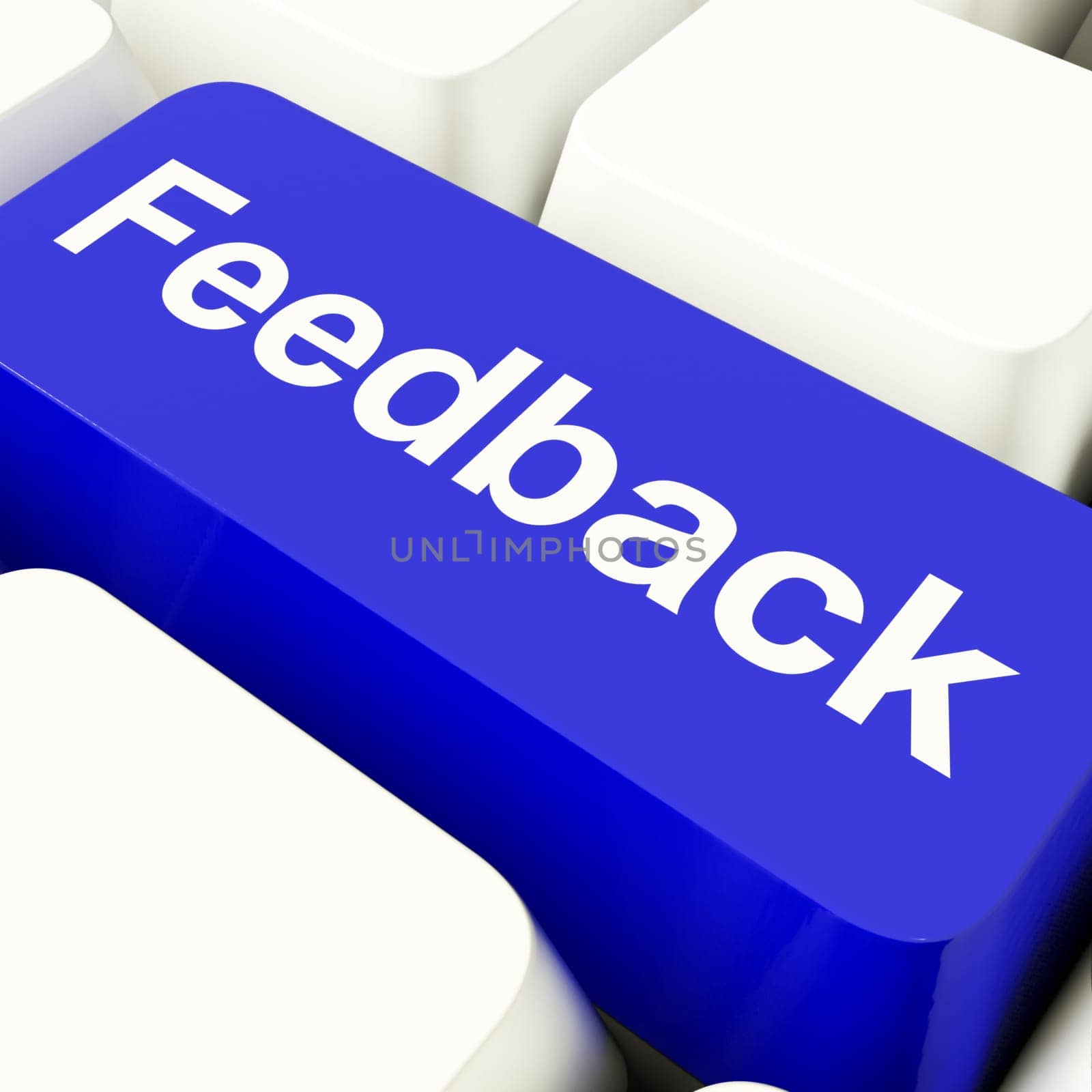 Feedback Computer Key In Blue Showing Opinion And Surveys