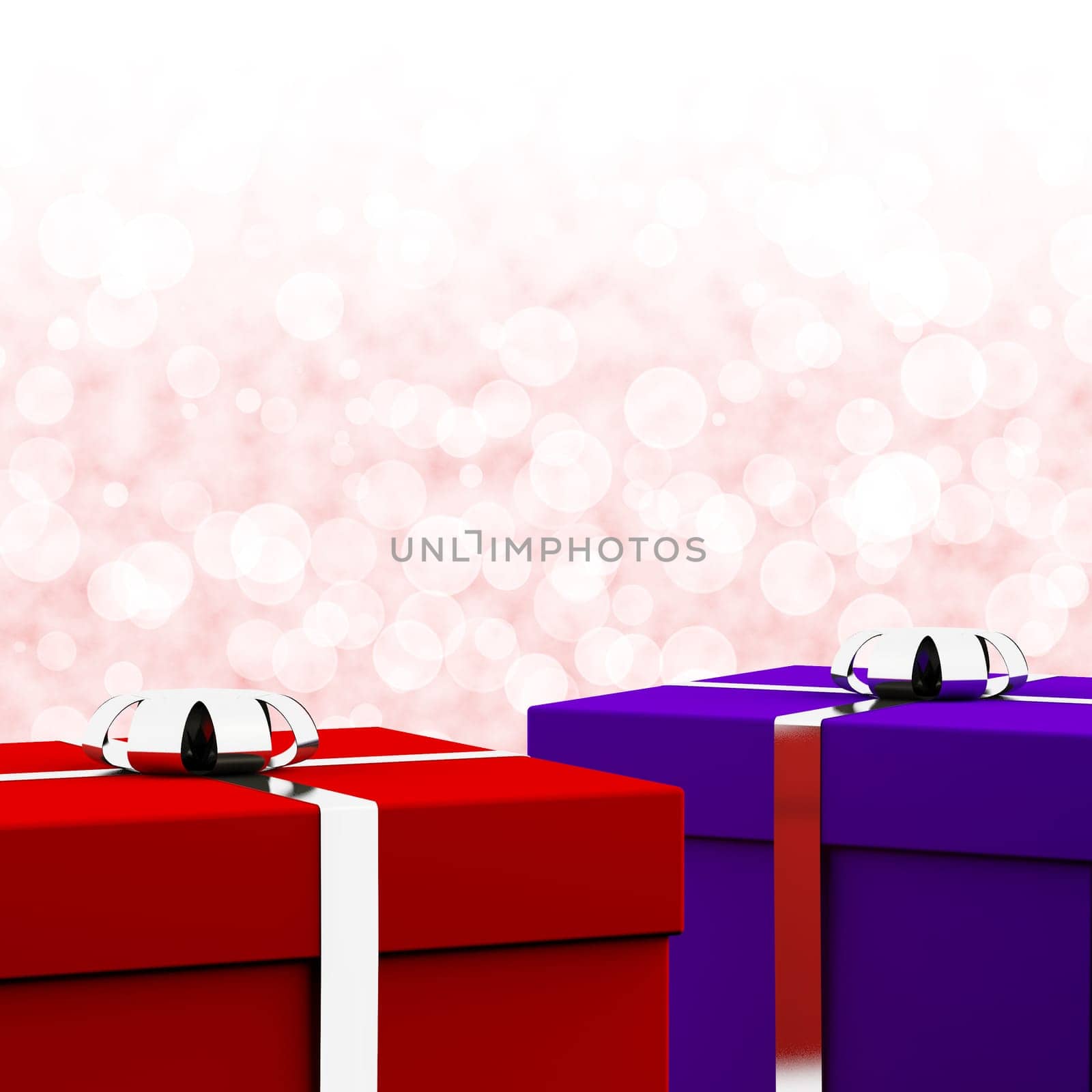 Red And Blue Gift Boxes With Bokeh Background As Present For Him And Her