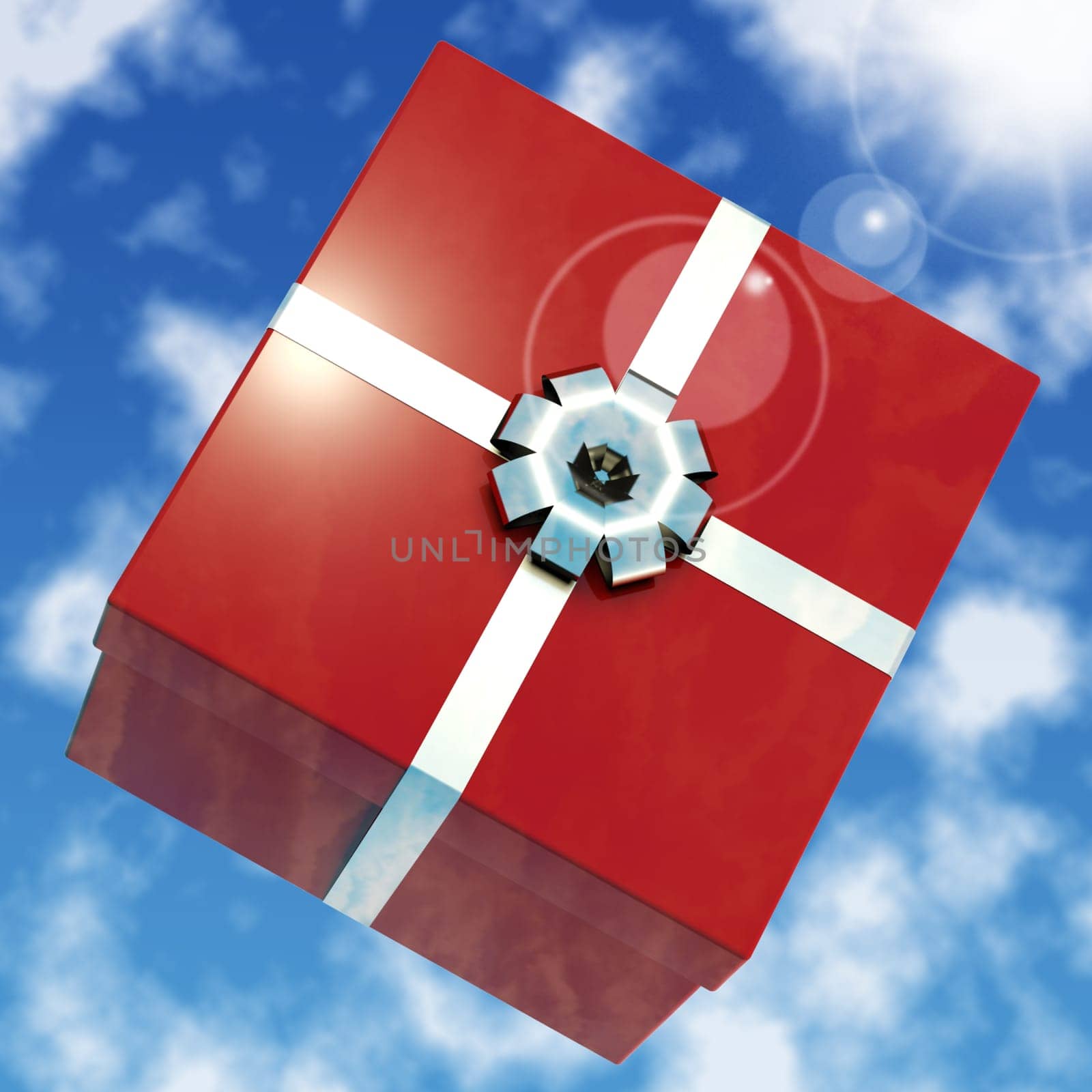 Red Giftbox With Sky Background For Girls Birthdays