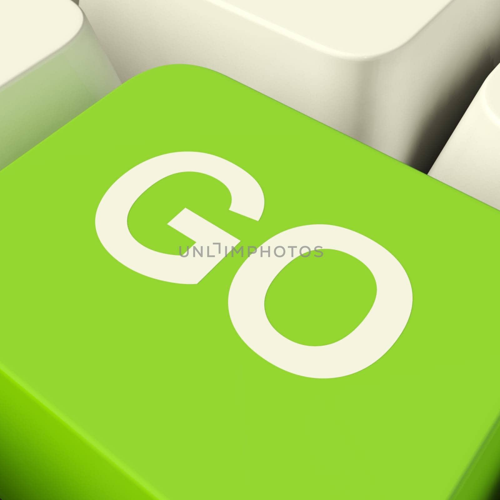 Go Computer Key Green Showing Starting Positivity And Yes