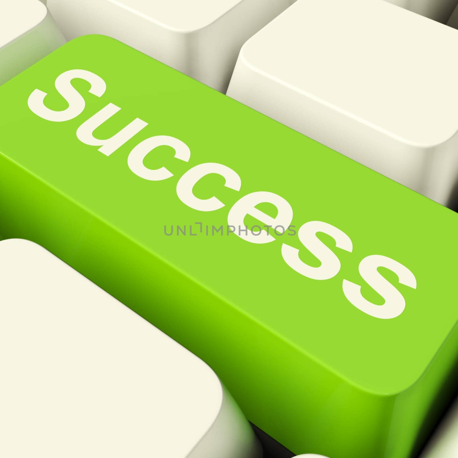 Success Computer Key In Green Showing Achievement And Determinations