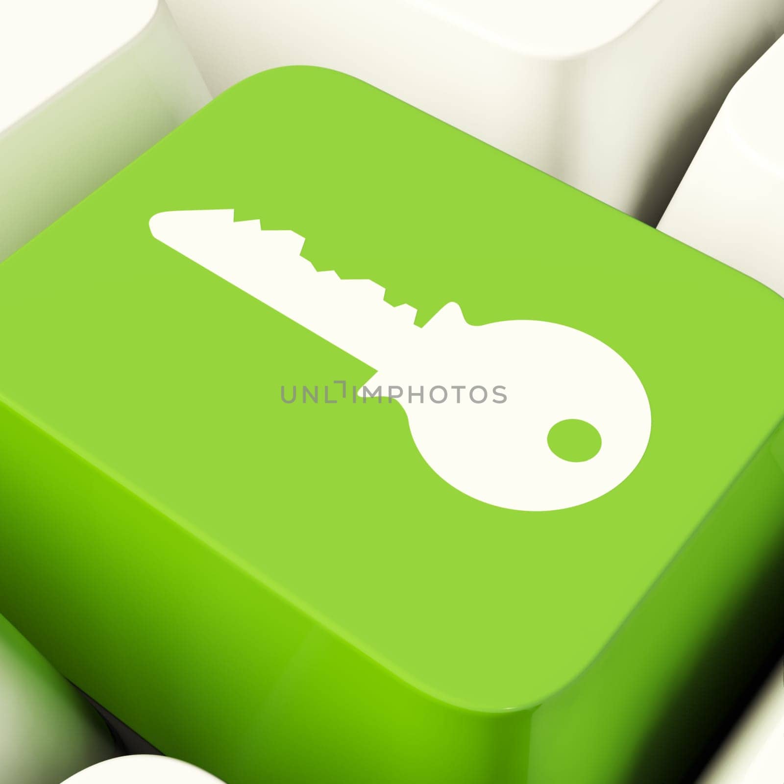 Key Computer Button Green Showing Security And Protection