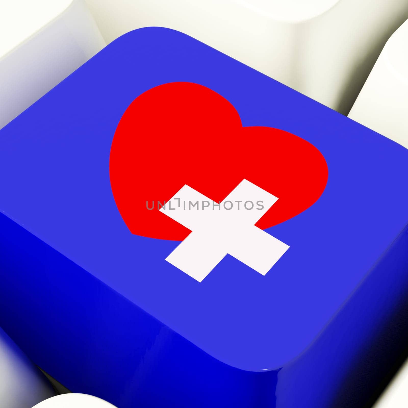 Heart And Cross Computer Key Blue Showing Emergency Assistance