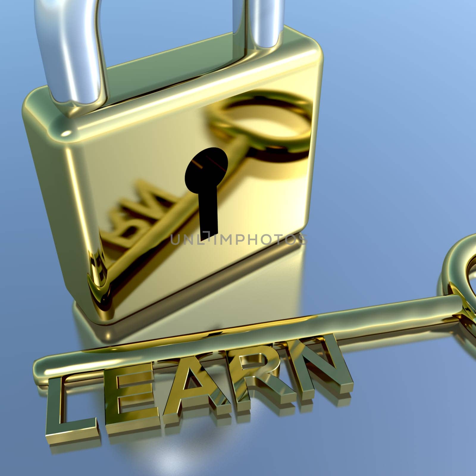 Padlock With Learn Key Showing Education Learning Or Courses