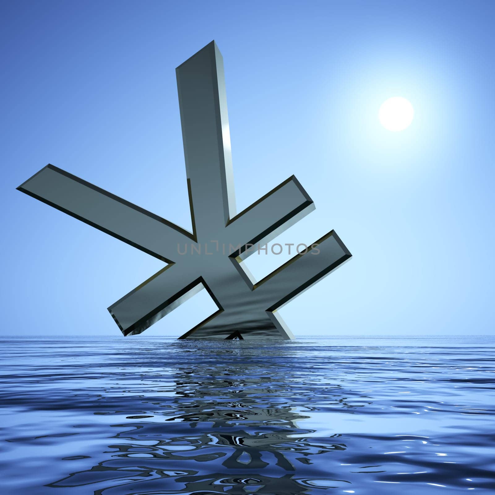 Yen Sinking In The Sea  Showing Depression Recession And Economic Downturns