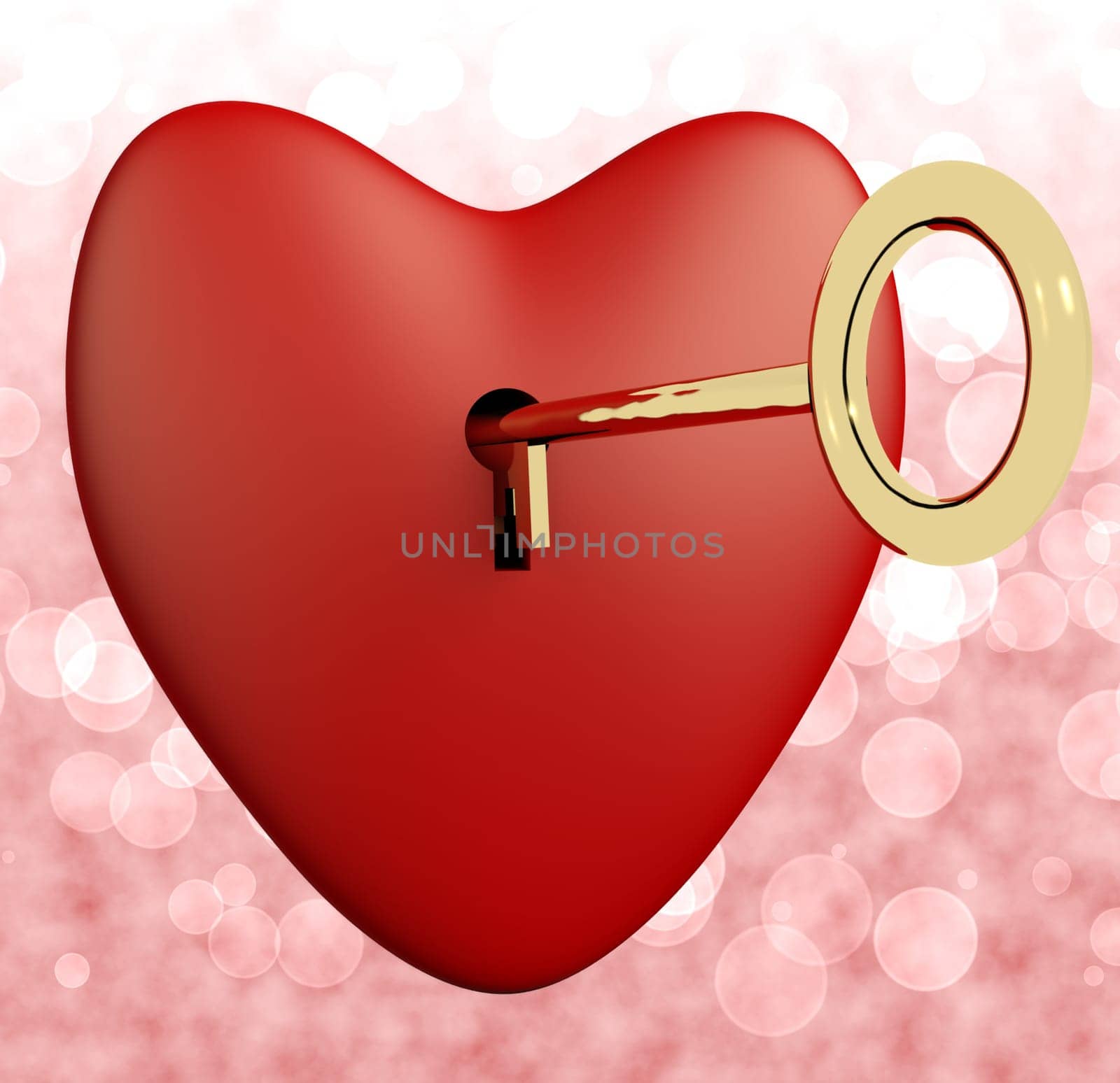 Heart With Key And Pink Bokeh Background Showing Love Romance And Valentine
