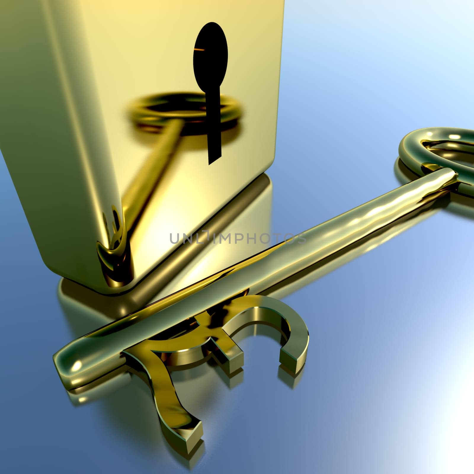 Pound Key With Gold Padlock Showing Banking Savings And Finances