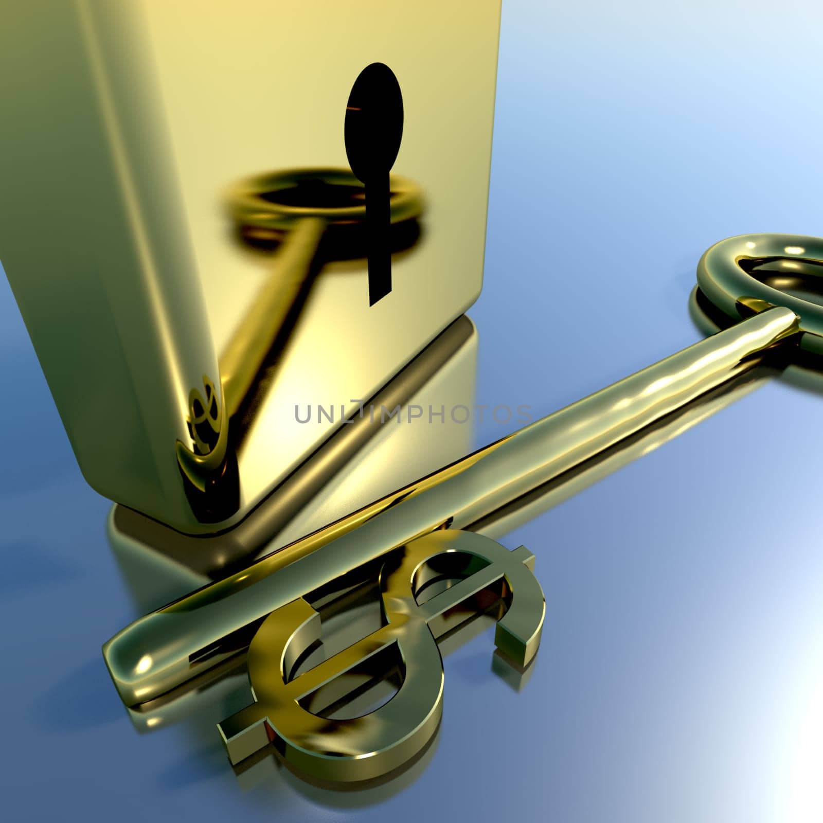 Dollar Key With Gold Padlock Showing Banking Savings And Finances