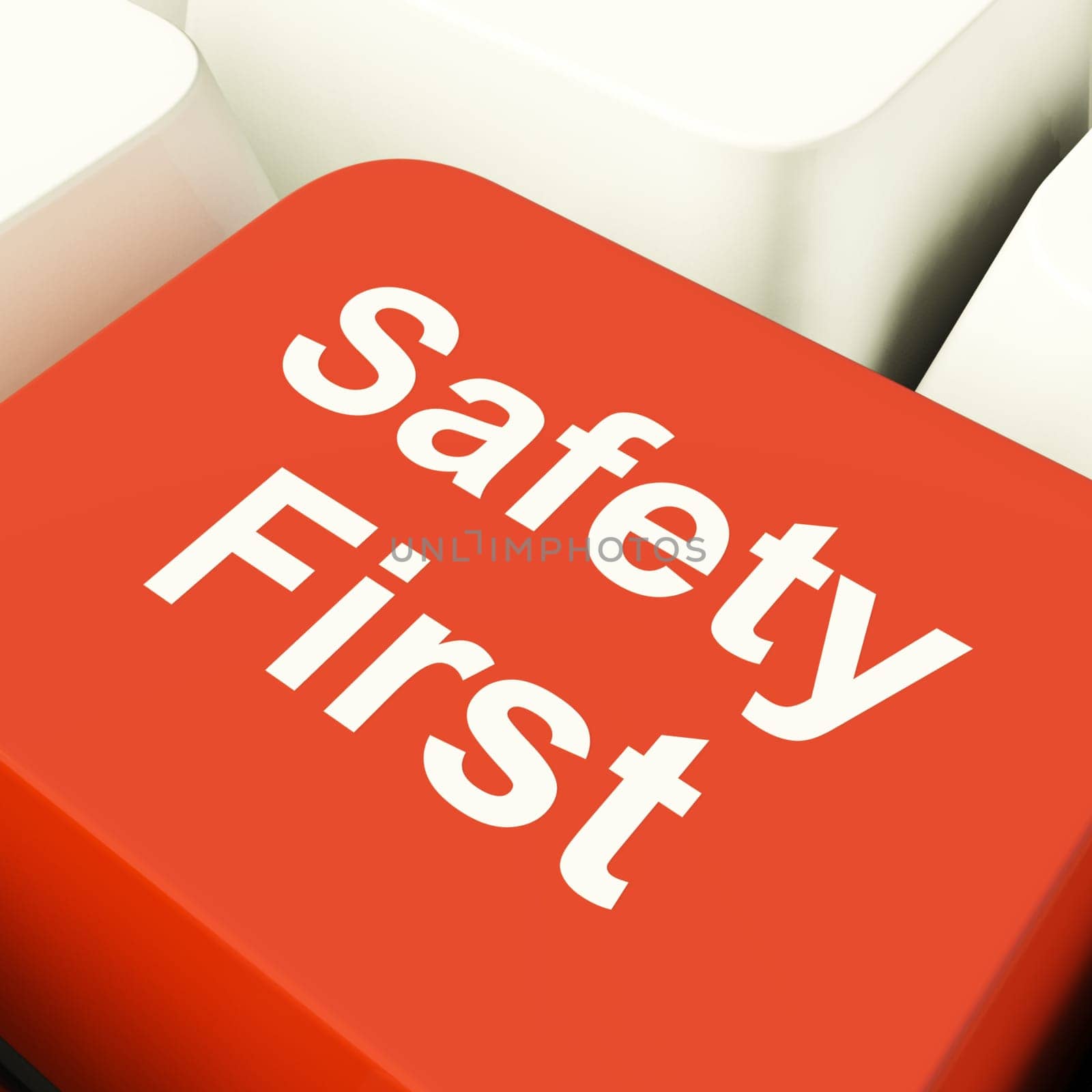 Safety First Computer Key Showing Caution Protection Or Hazards