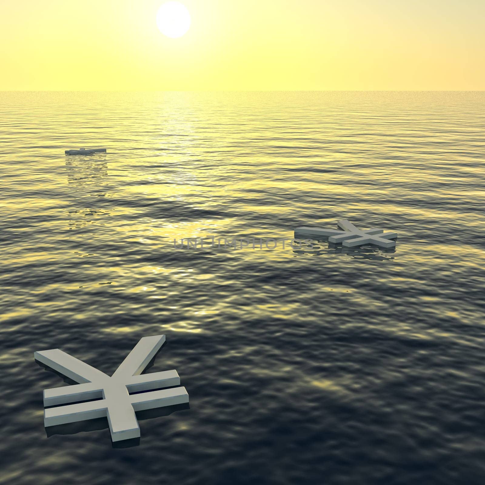 Yen Floating To A Sunset Showing Money Wealth Or Earning