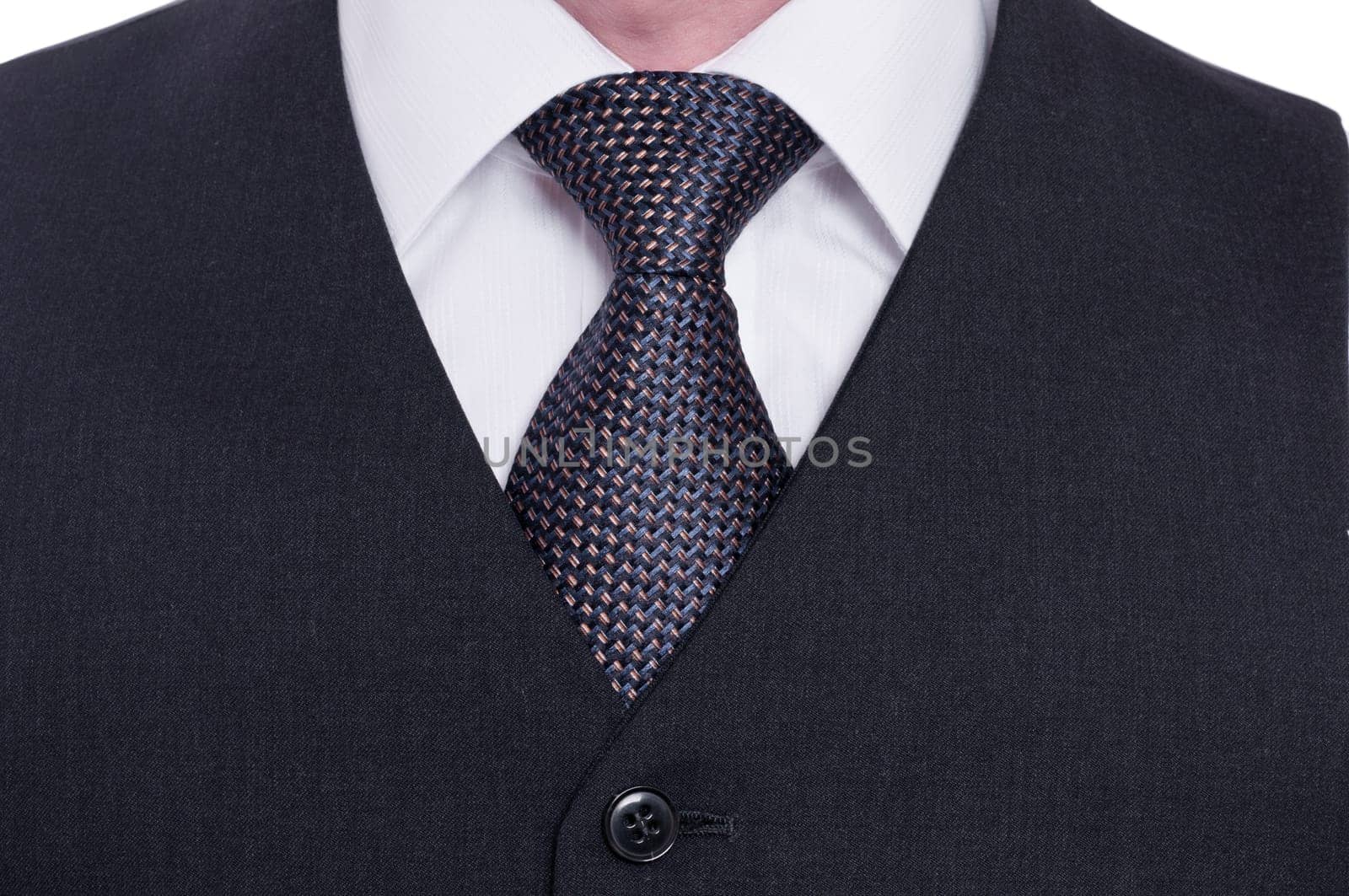 Close-up of a tie with shirt and vest