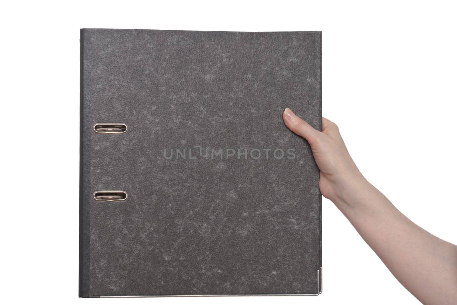 Hand of a woman holding a folder