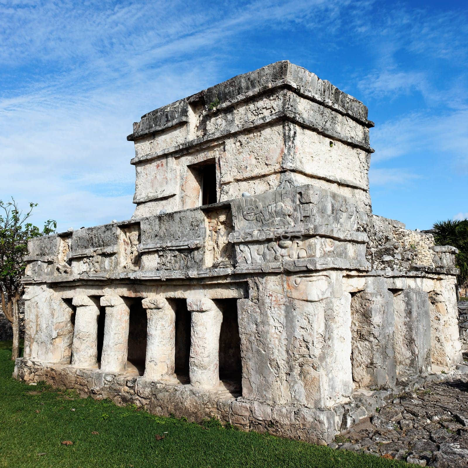 the temple of frescoes in december, tulum, mexico