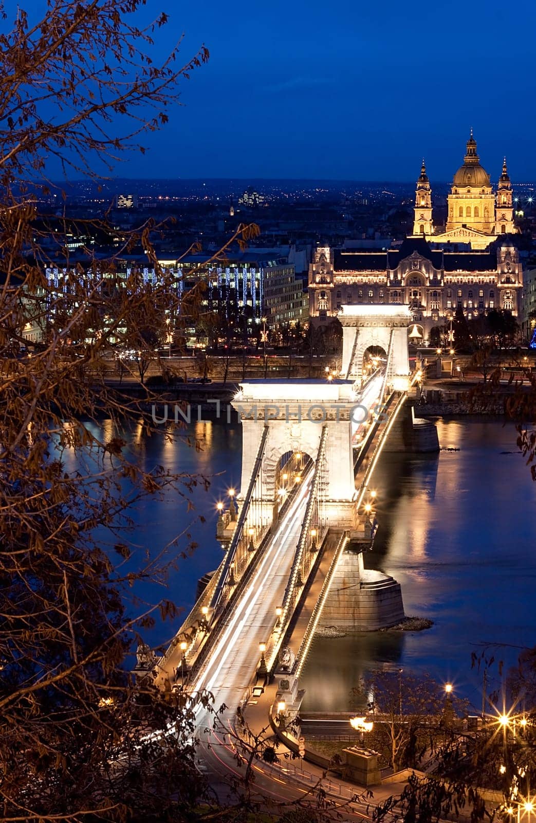 Budapest lookout at night with Chain Bridge