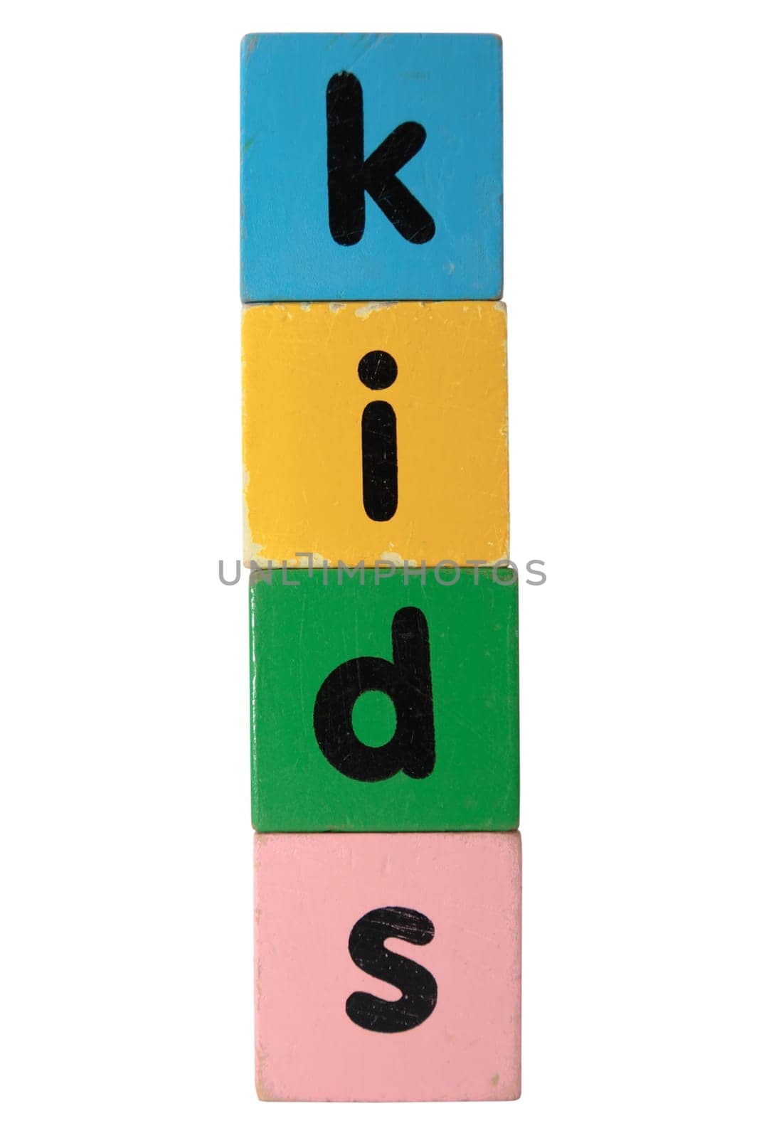 toy letters that spall kids against a white background with clipping path