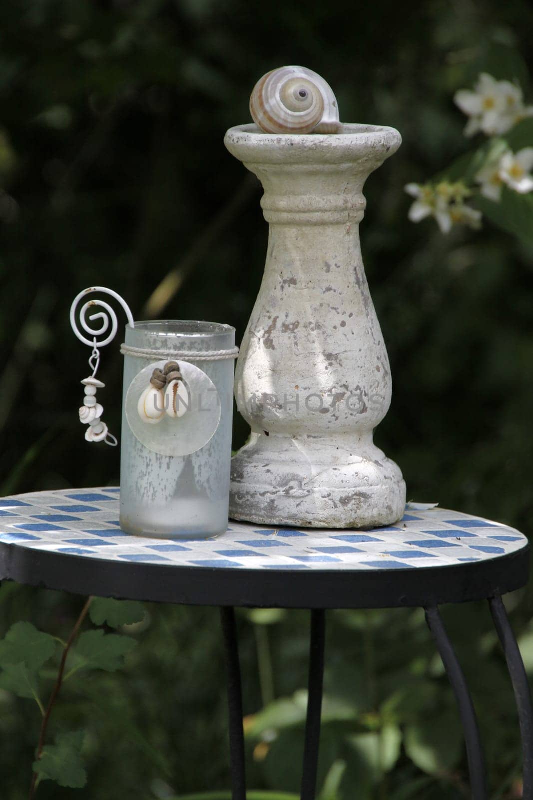 Small table with decoration in a garden