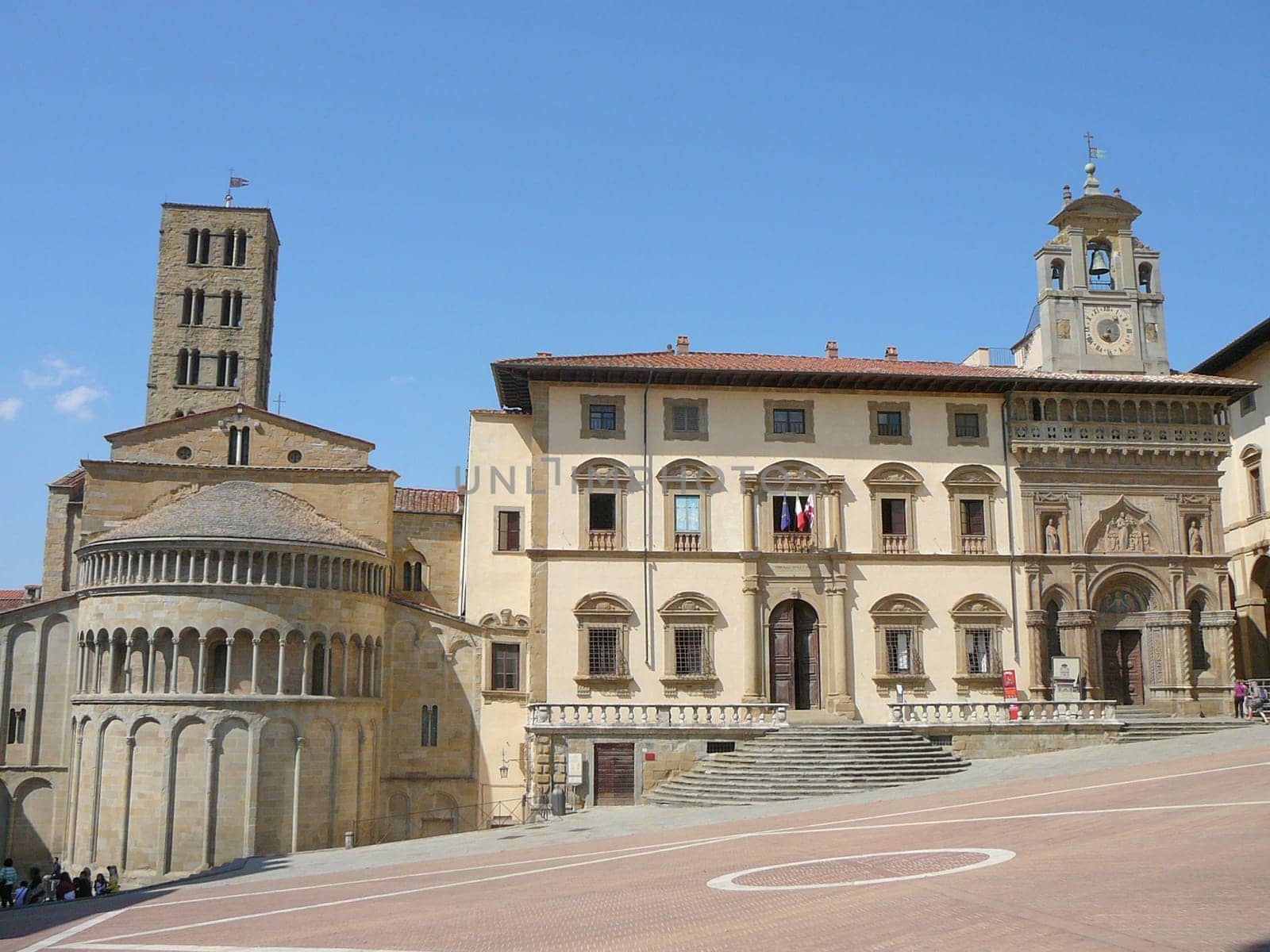 View of the Town of Arezzo in Tuscany, Italy - Piazza Grande square