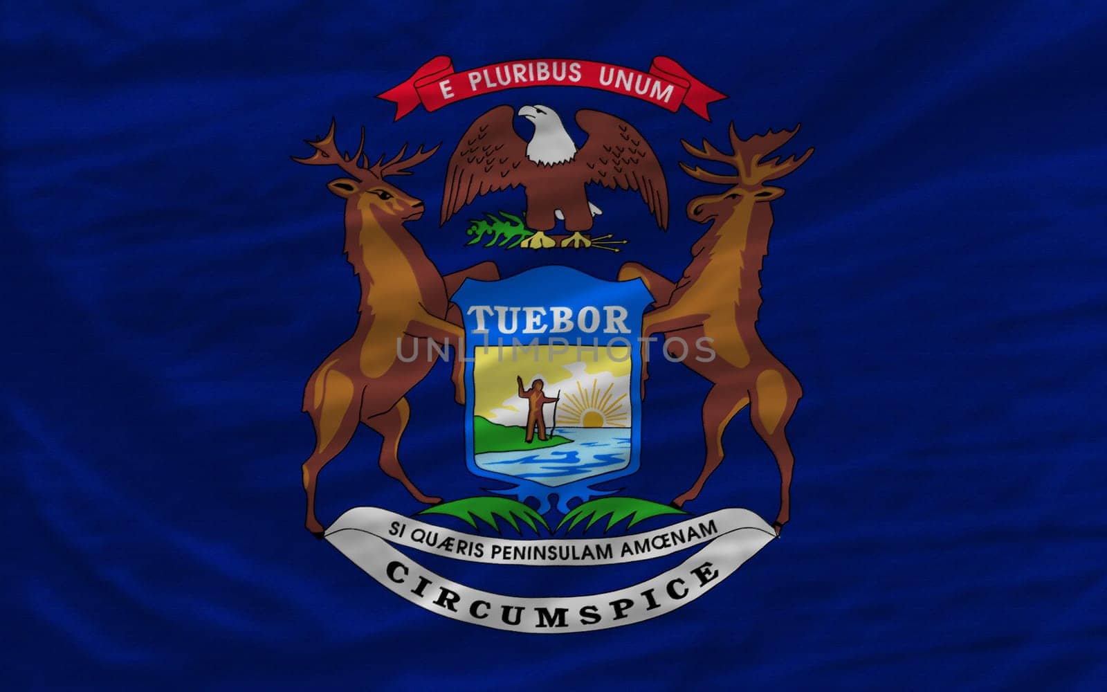 complete flag of us state of michigan covers whole frame, waved, crunched and very natural looking. It is perfect for background