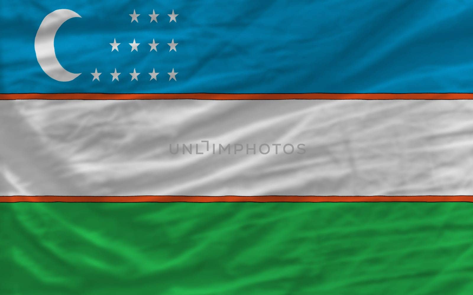 complete national flag of uzbekistan covers whole frame, waved, crunched and very natural looking. It is perfect for background