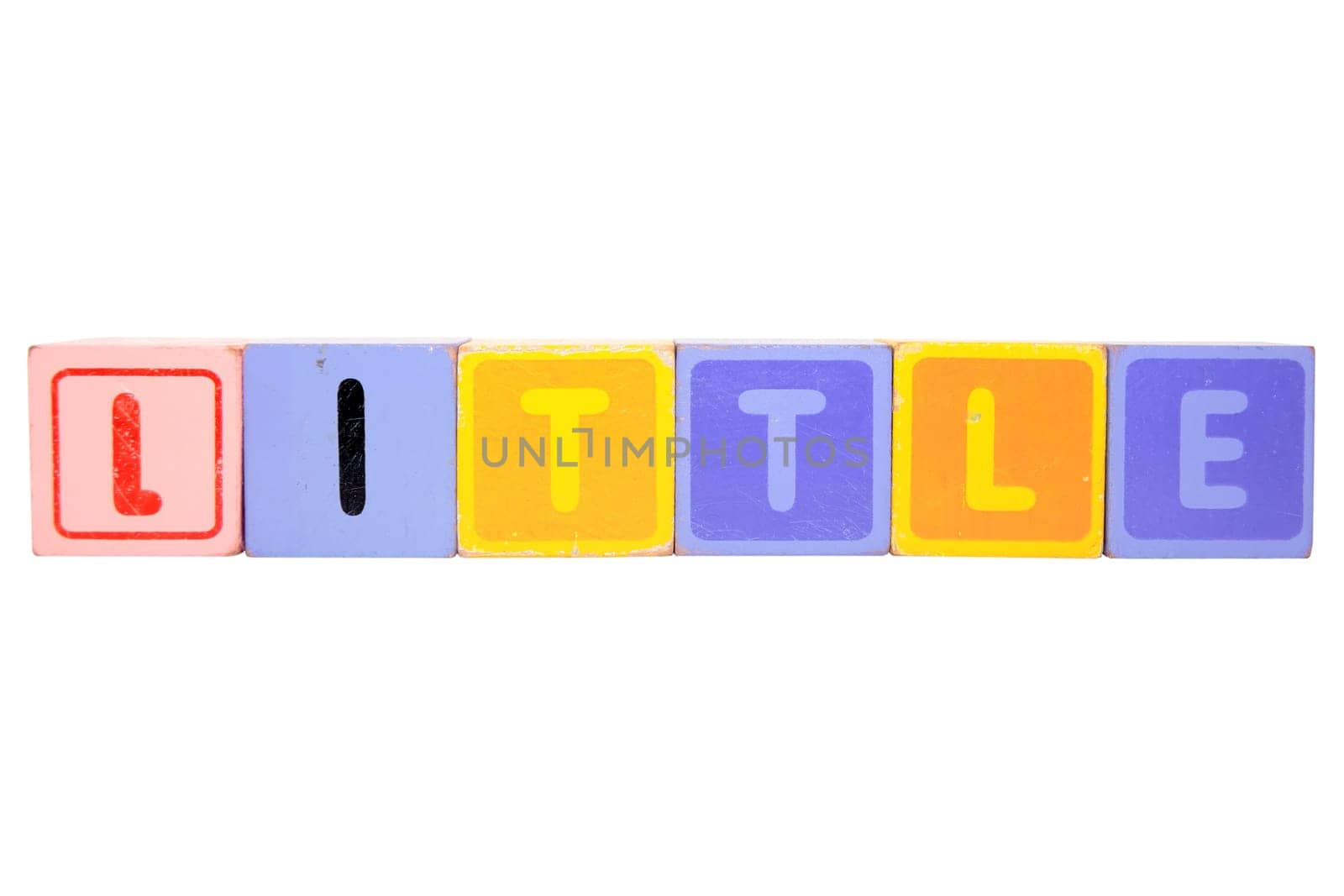 toy letters that spell little against a white background with clipping path