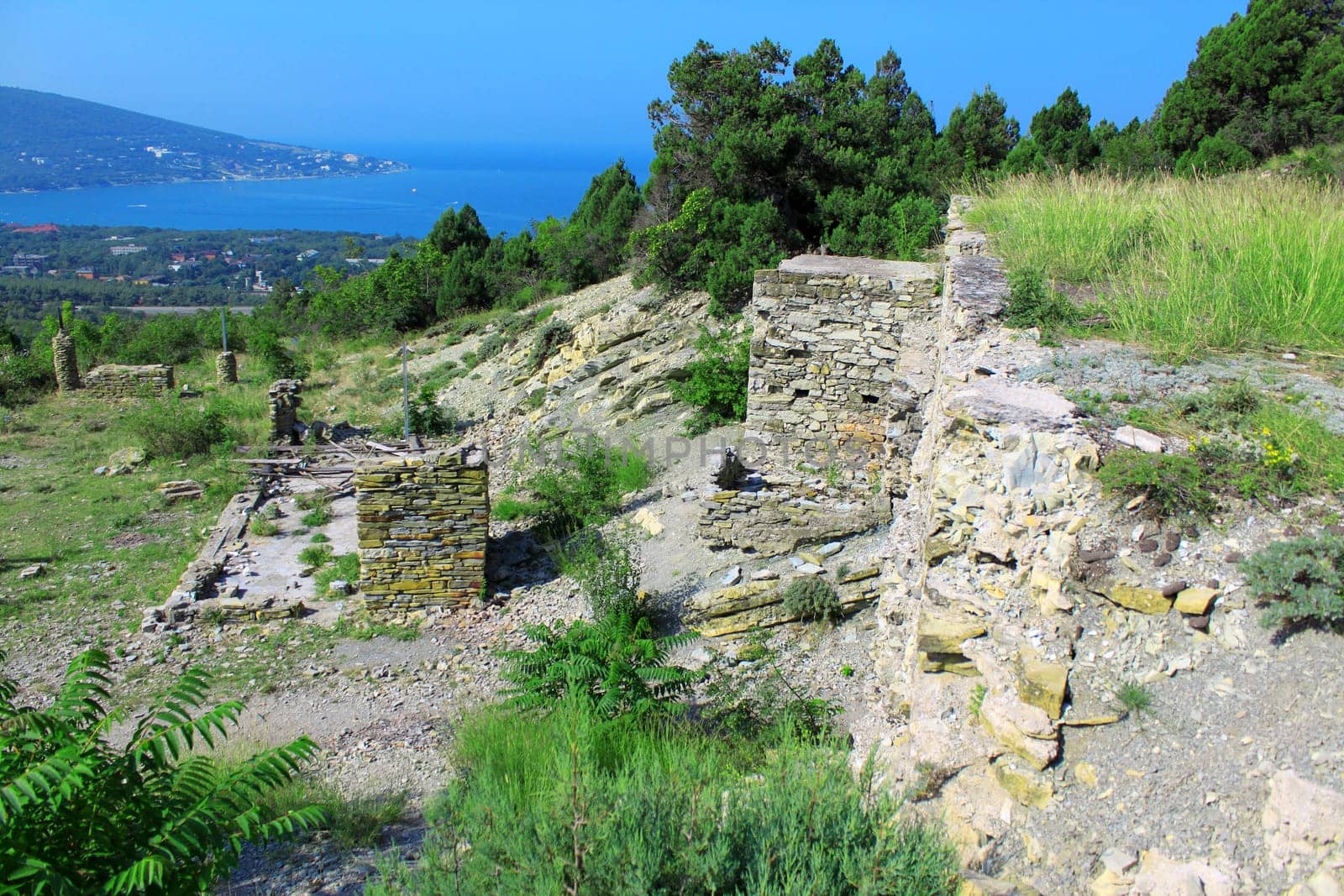 Ancient stone ruins in mountains