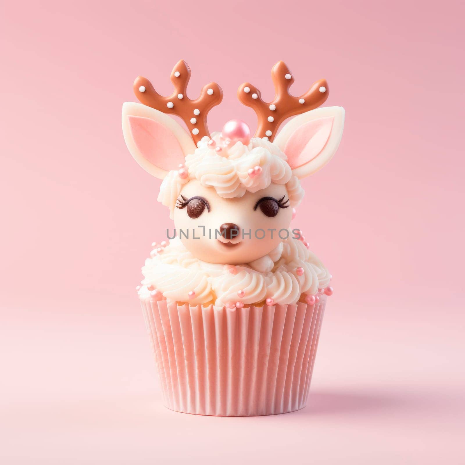 Christmas cupcake with decoration in the form of a fawn by Spirina