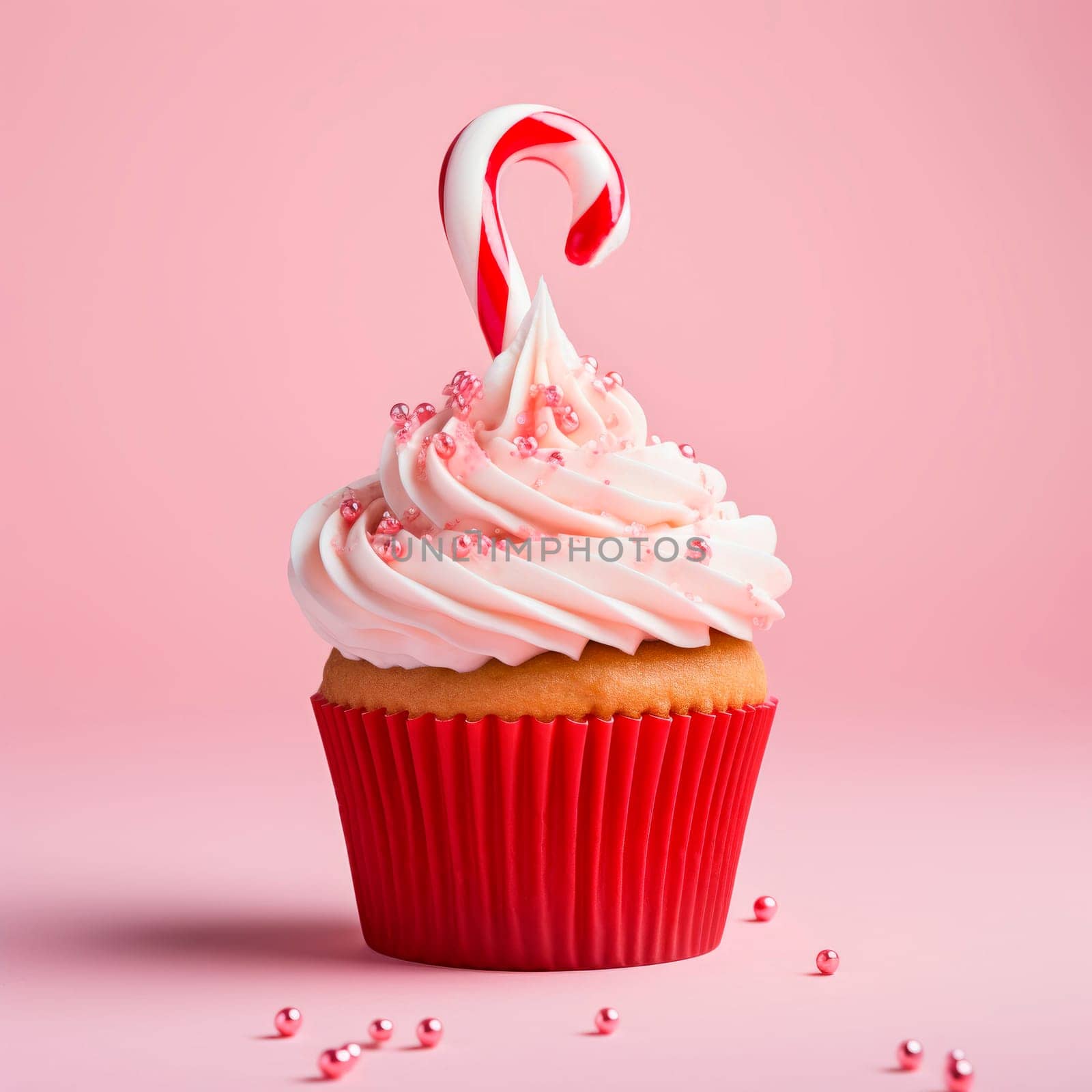 Christmas cupcake with decoration in the form of a Christmas cane by Spirina