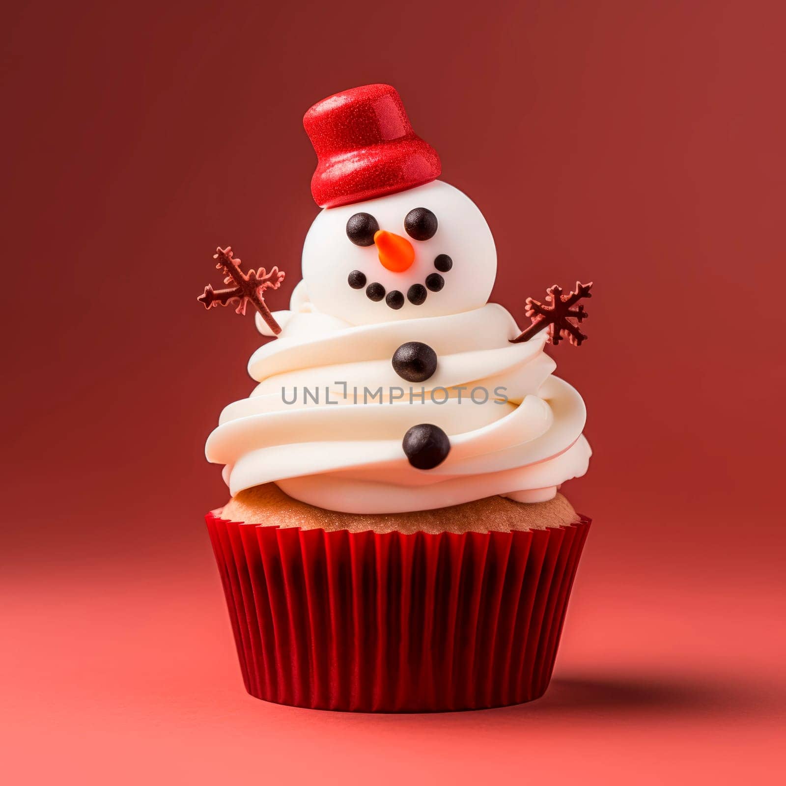 Christmas cupcake with decoration in the form of a snowman by Spirina