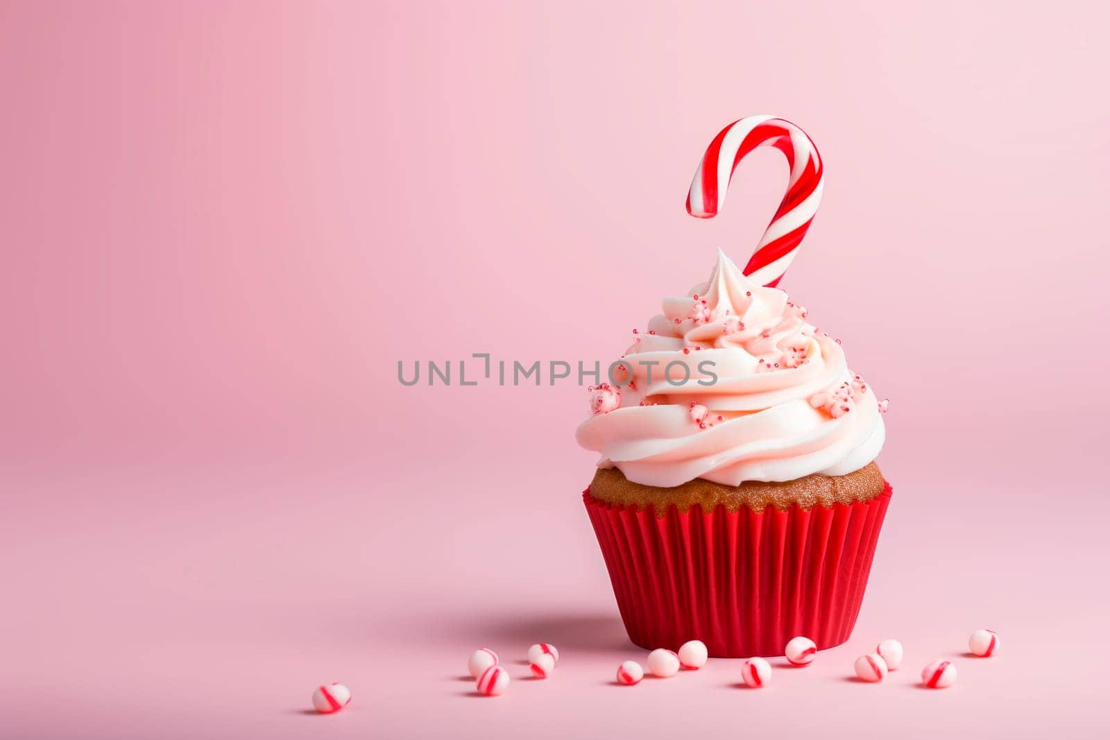 Christmas cupcake with decoration in the form of a Christmas cane by Spirina