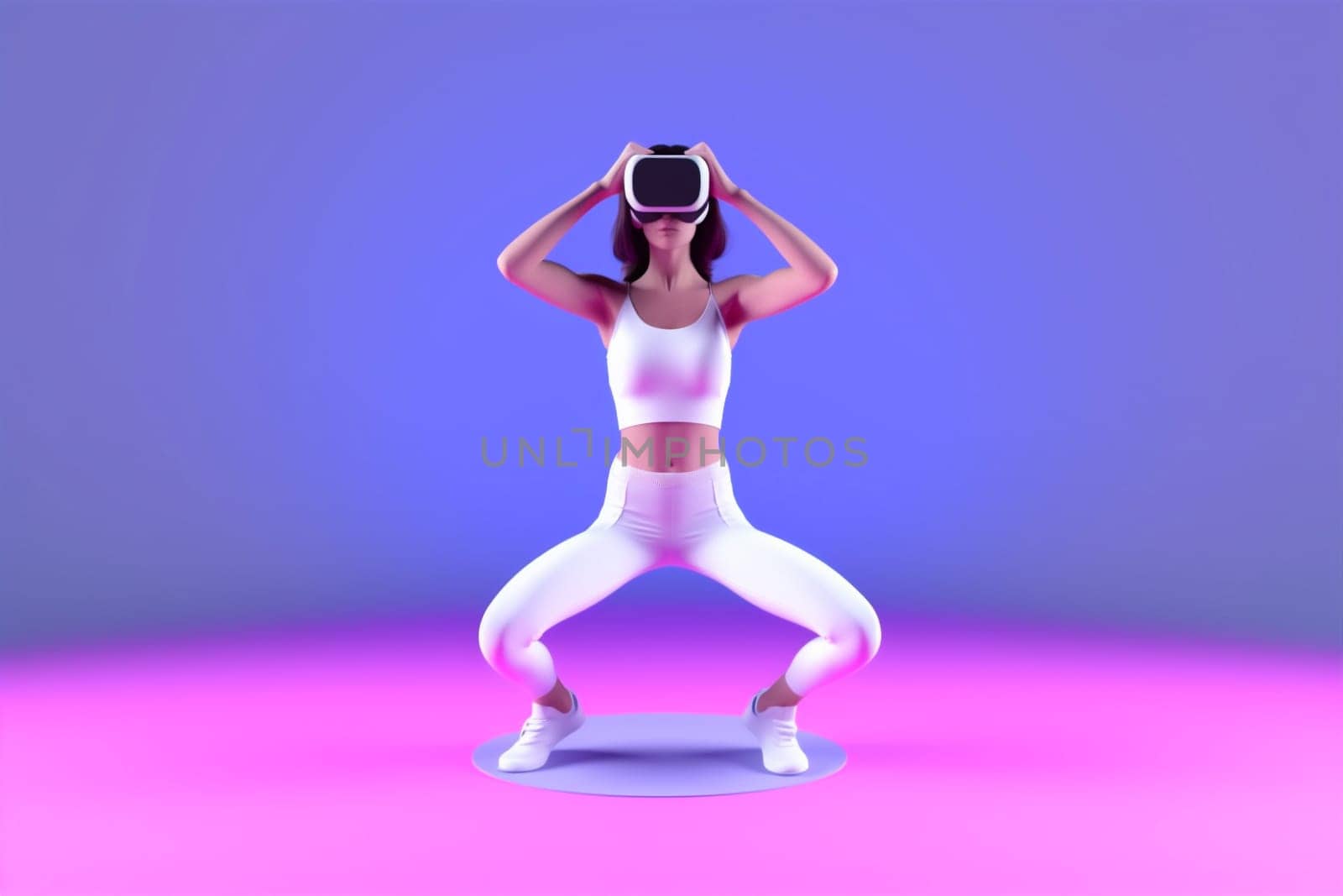 game woman virtual vr neon reality digital innovation glasses yoga sport. Generative AI. by Vichizh