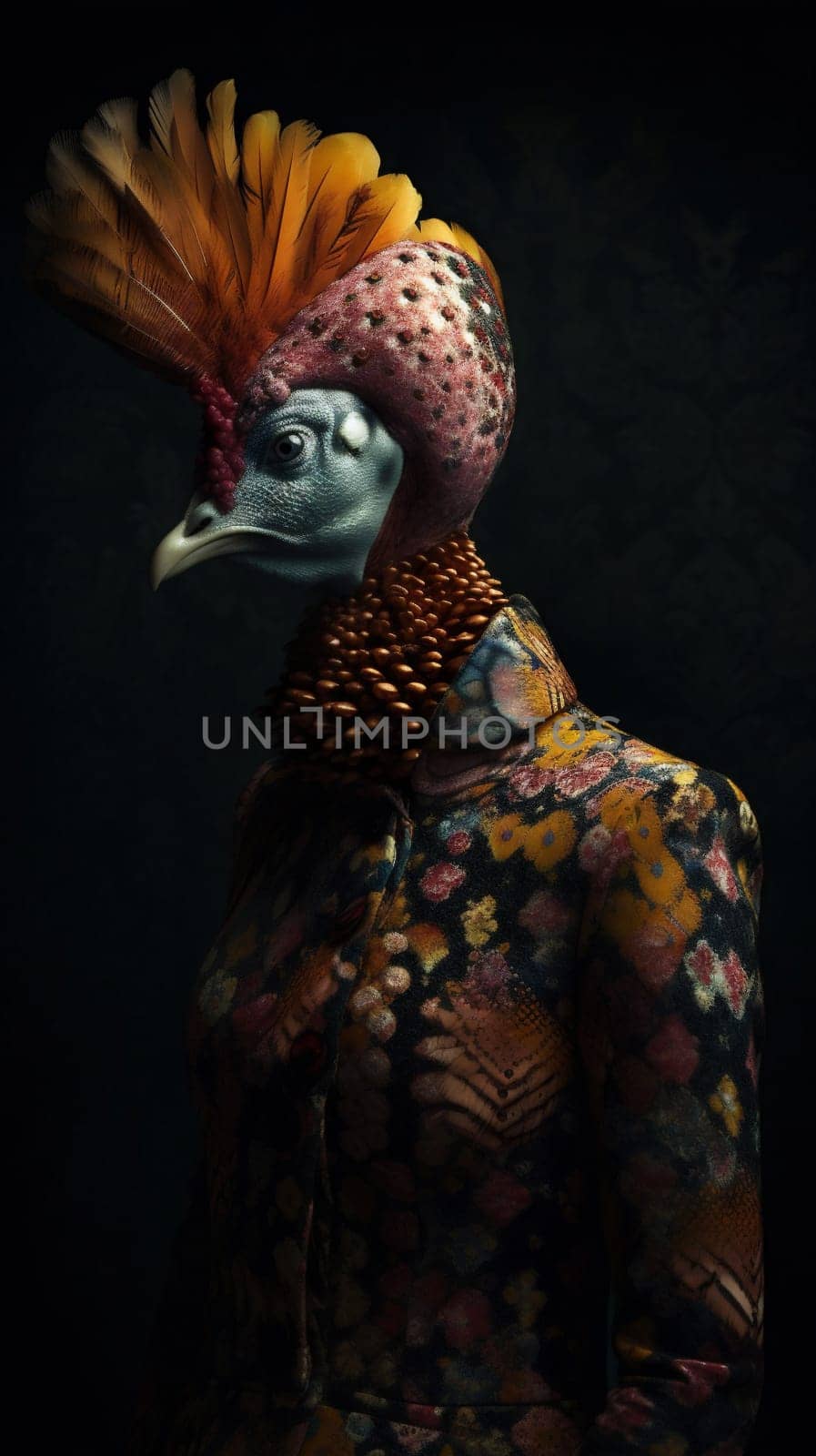 face woman bird young fashion white glamour jungle beauty beautiful peacock. Generative AI. by Vichizh
