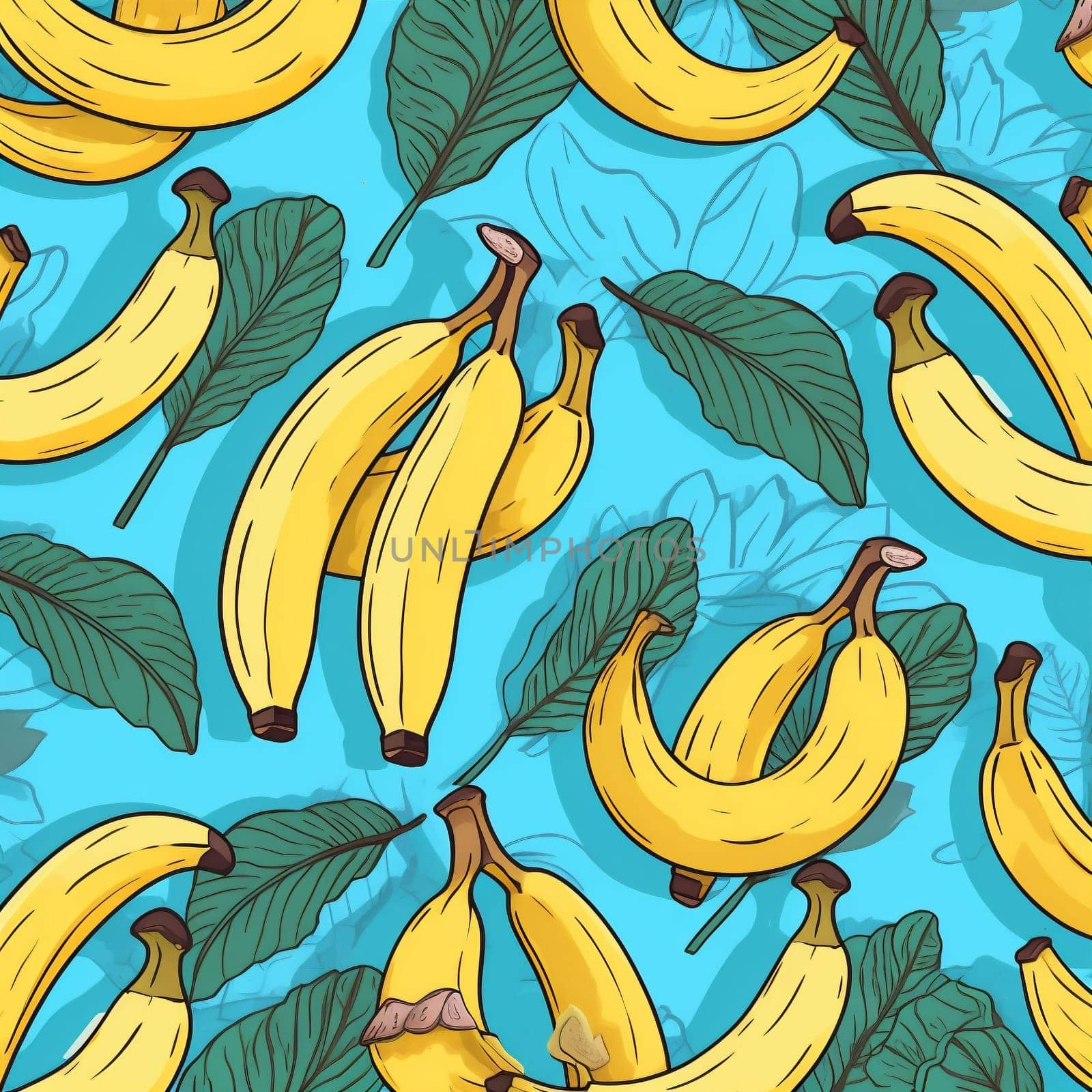 fresh art yellow sweet background fruit trendy banana food pattern blue. Generative AI. by Vichizh