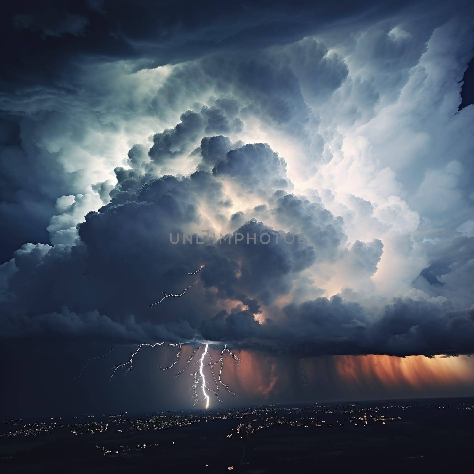 Stormy cloud with a thunderstorm and heavy rain, nature concept