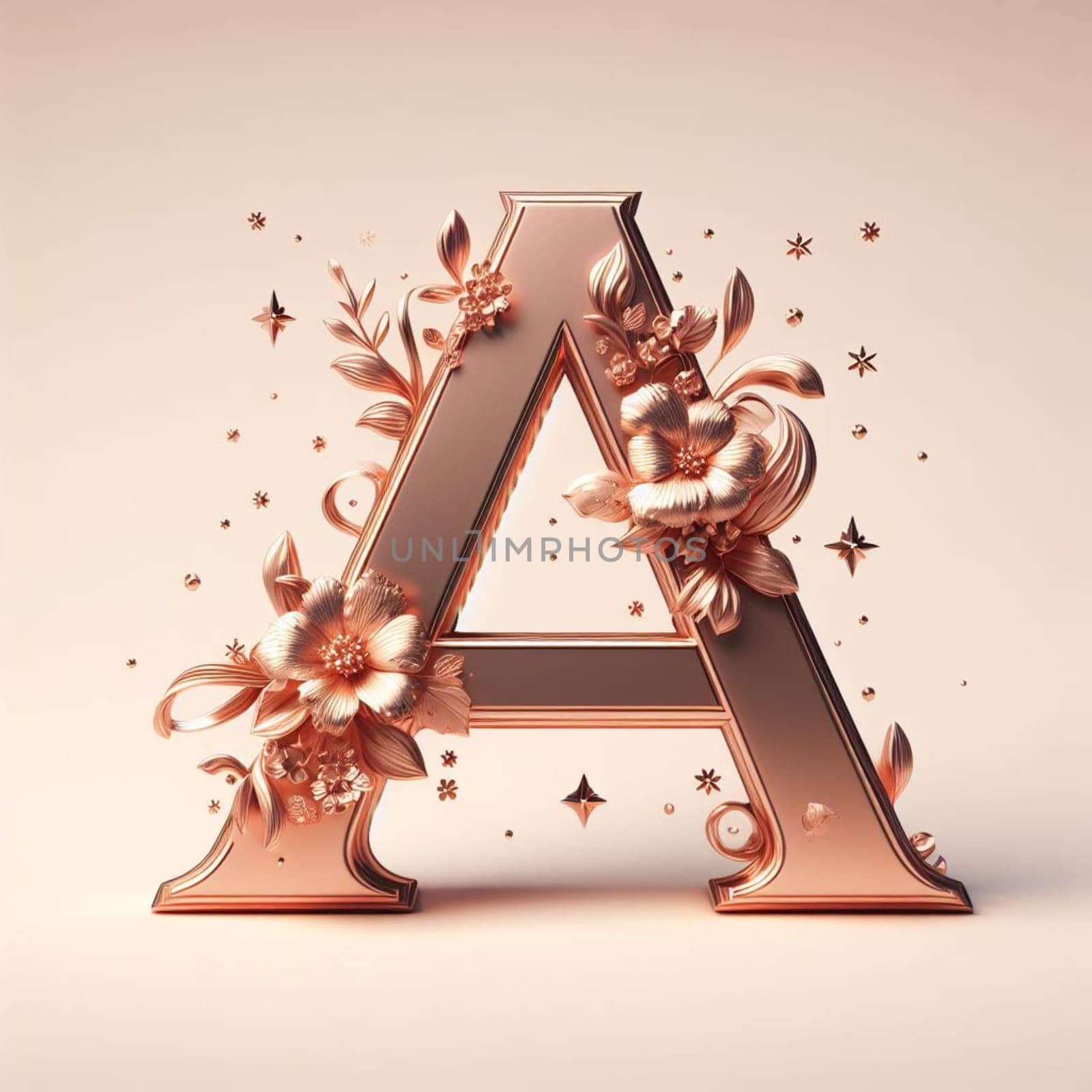 a letter metallic rose gold isolated with flower ornaments ai genrative art