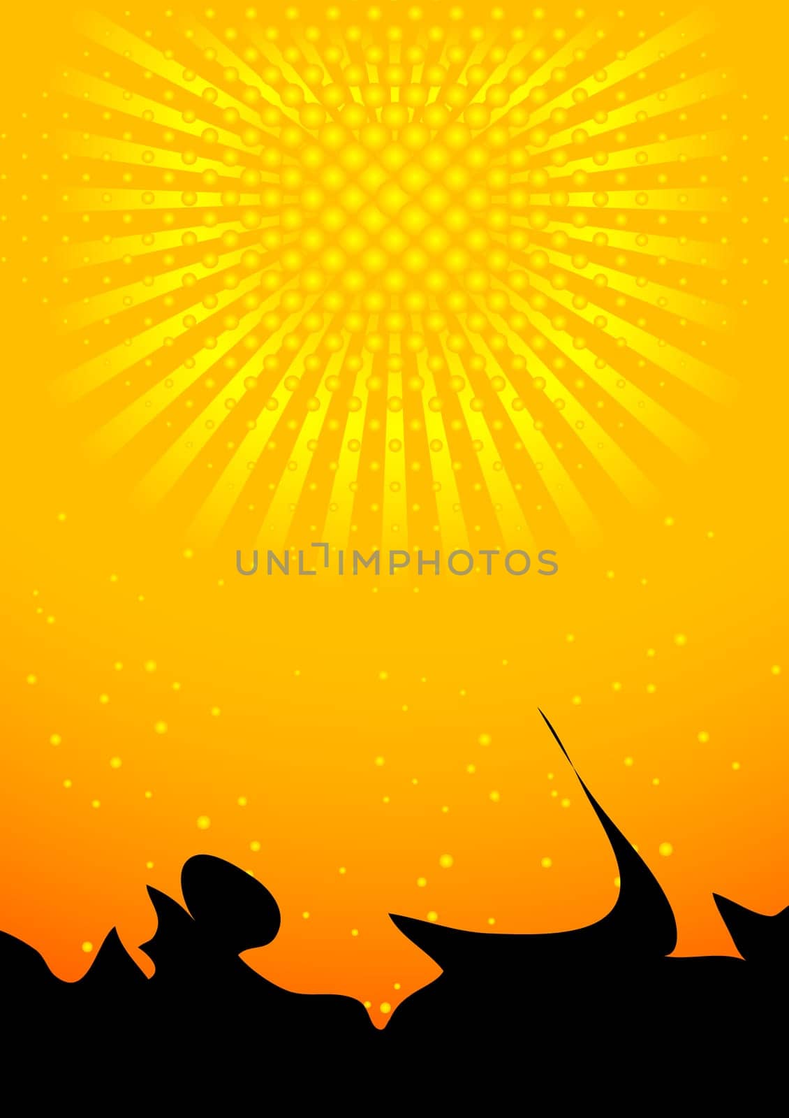 Bright contrast background: gradient, beams and circles