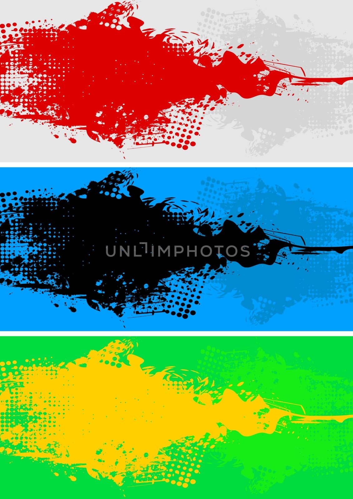 Set of bright abstract banners: grey, blue, green