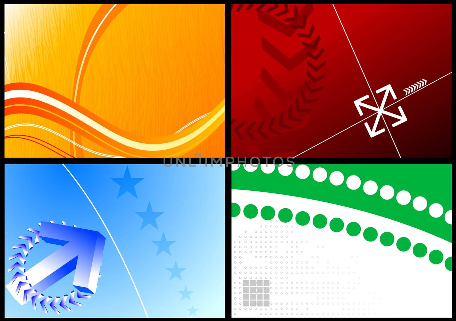 Set of four horizontal colorful business cards