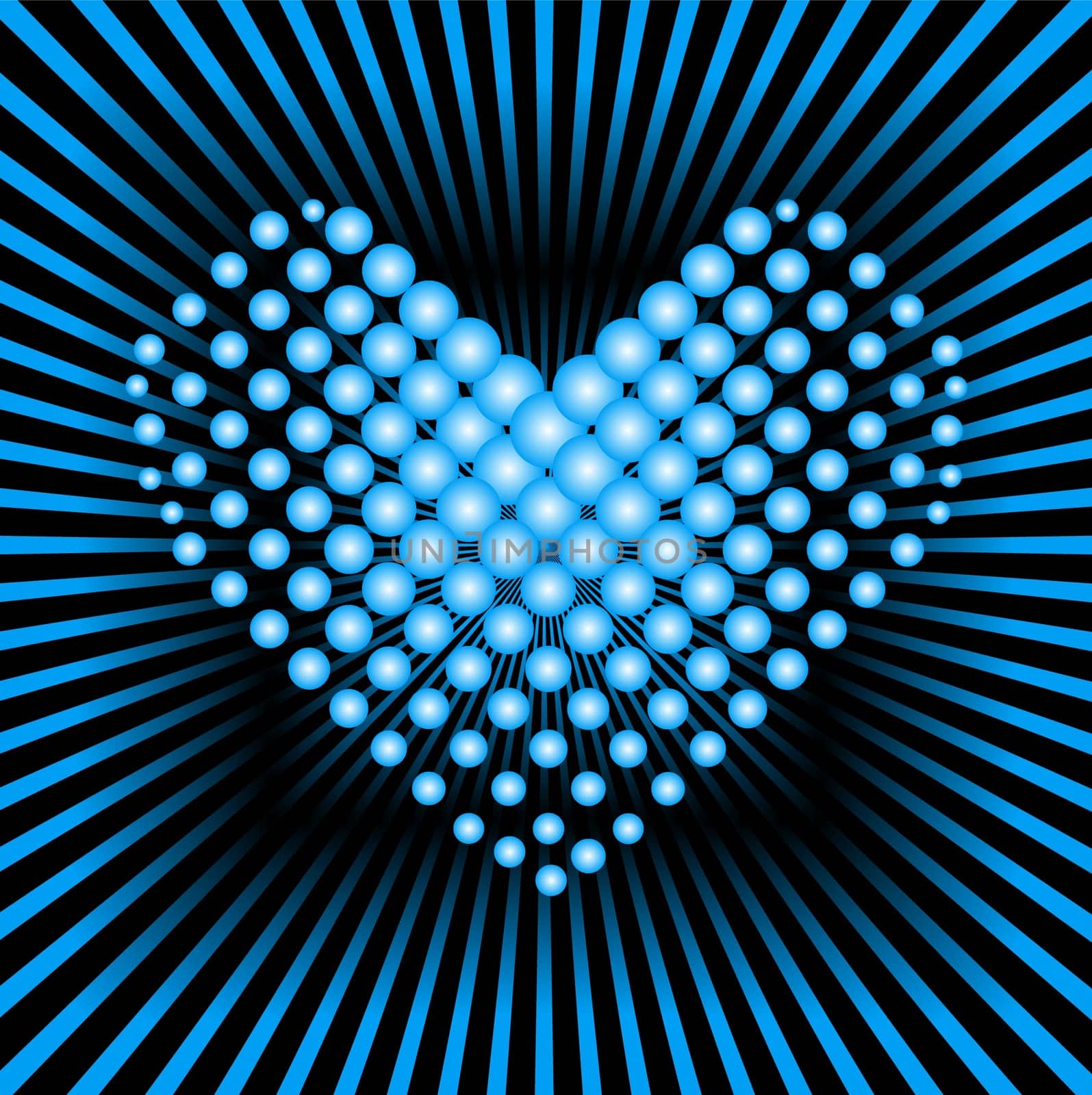 Blue heart from balls on a black background