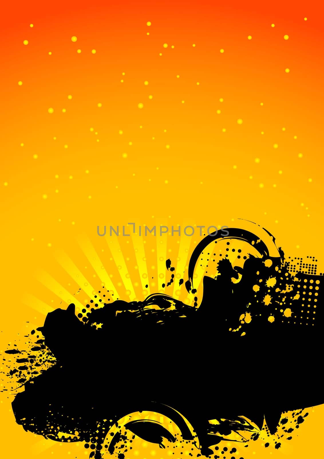 Bright contrast background: blots, beams and circles