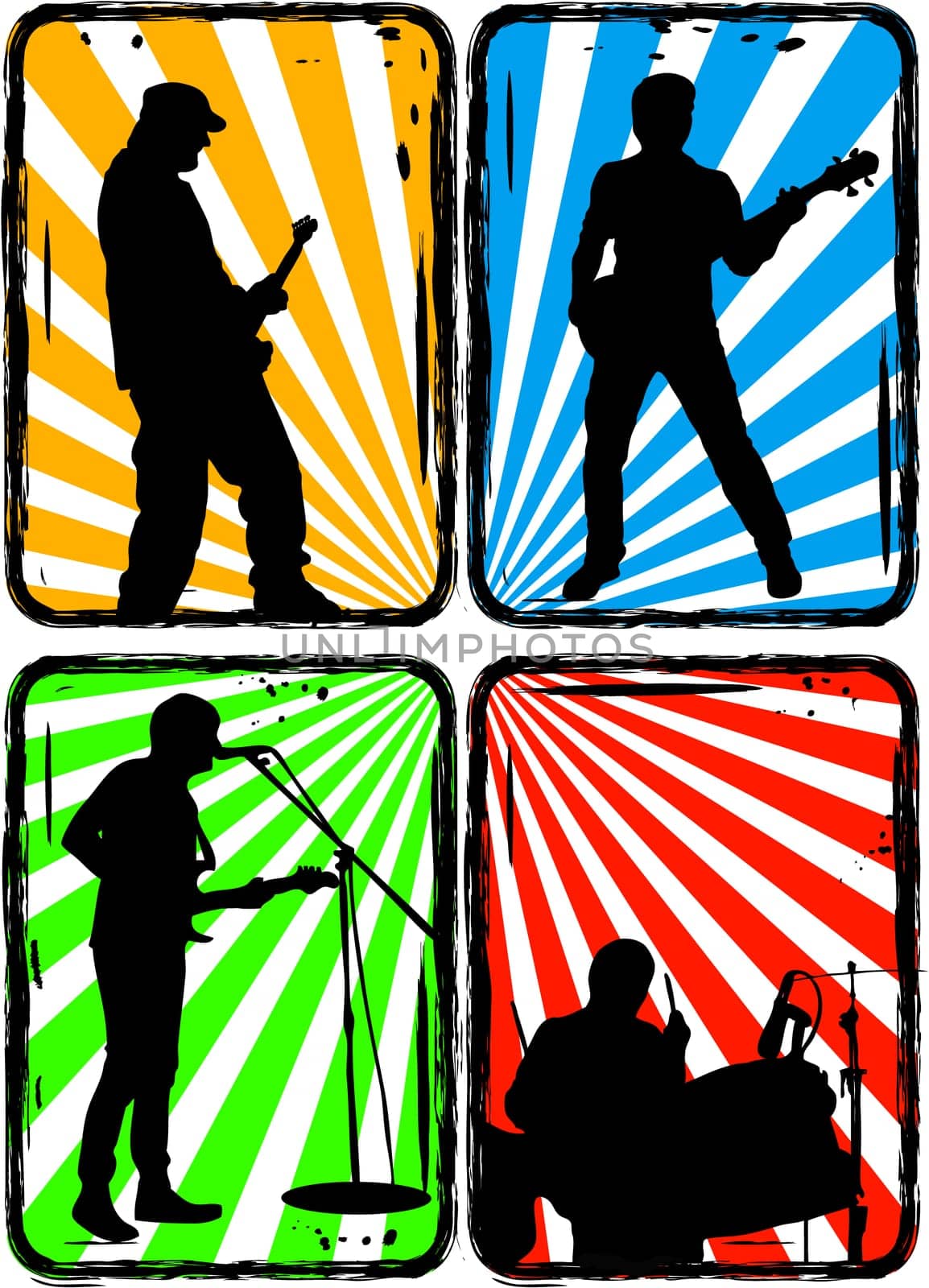 Music, Black silhouettes on a bright background