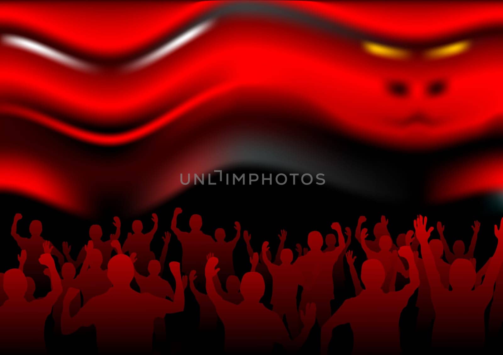 The people crowd faces to abstract devil persons
