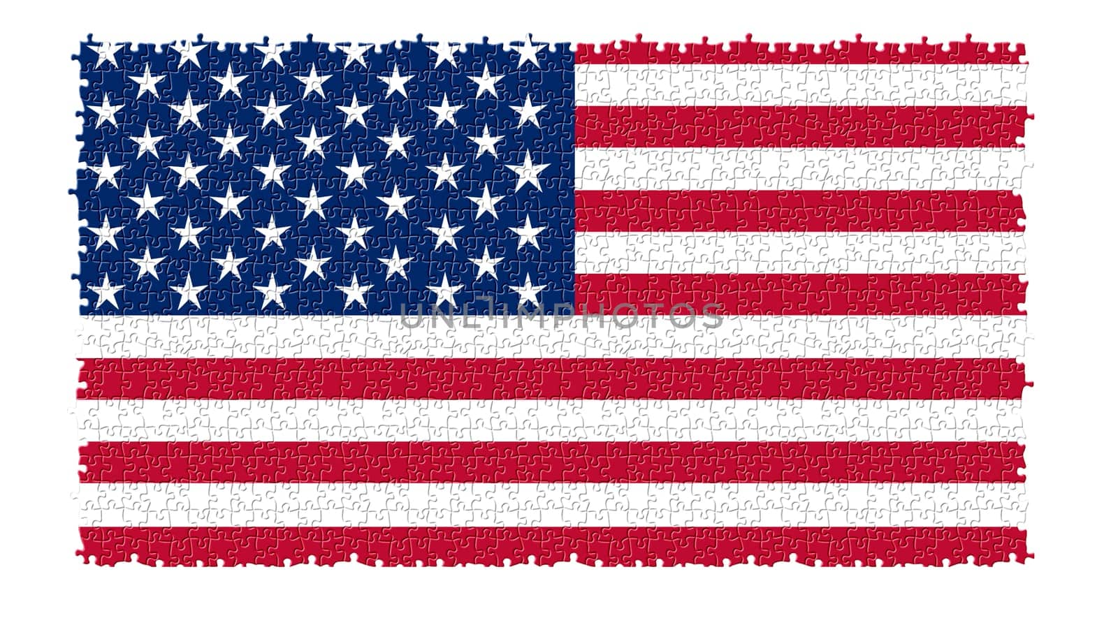 The USA nation flag in jigsaw puzzle style isolated on white background