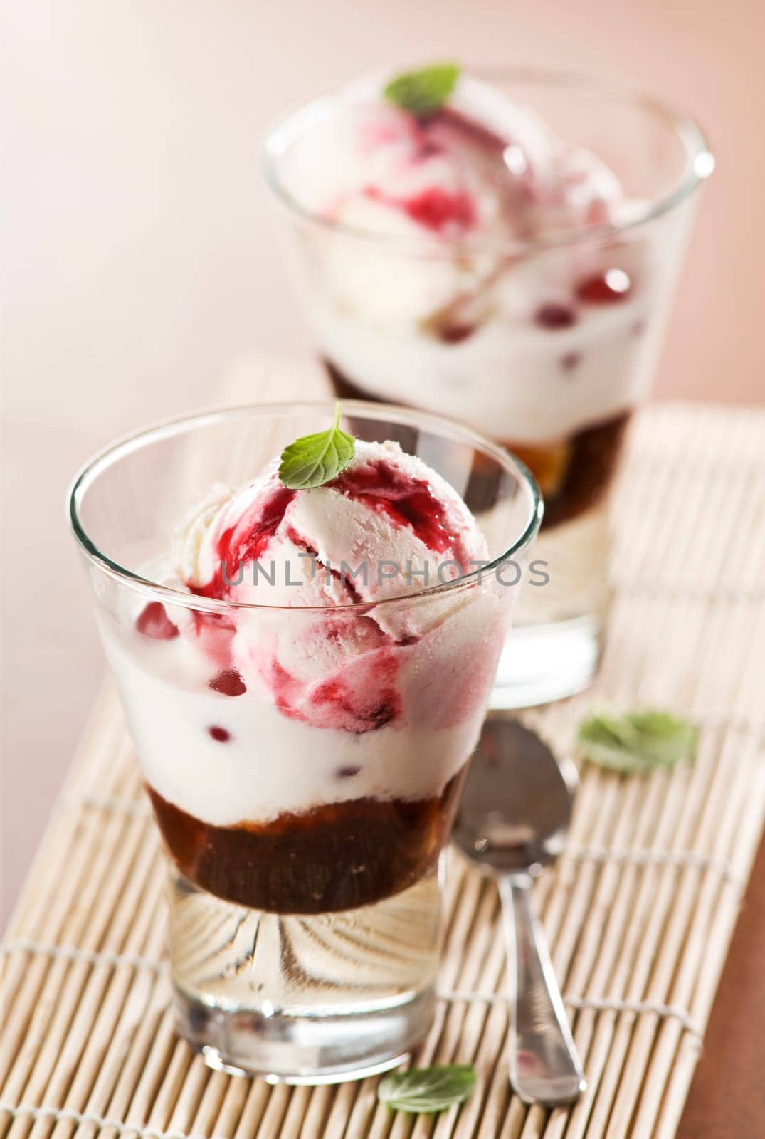 Fresh strawberry ice cream close up shoot