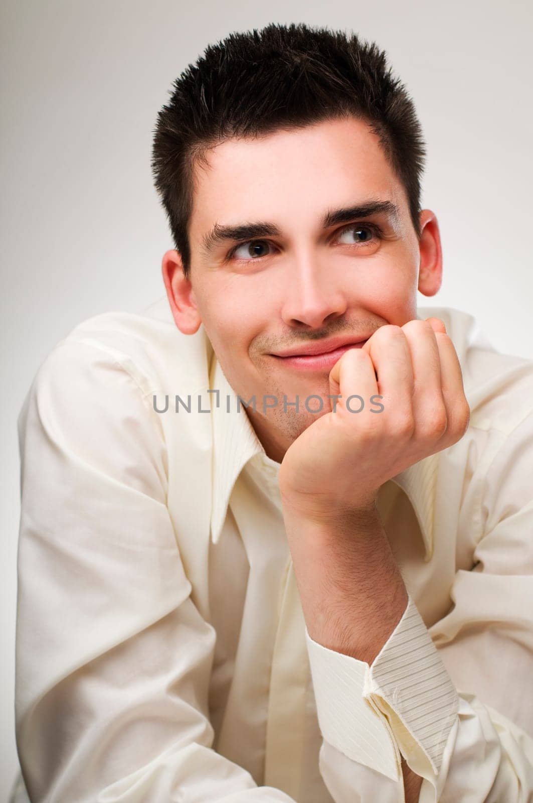Young happy business men close up shoot