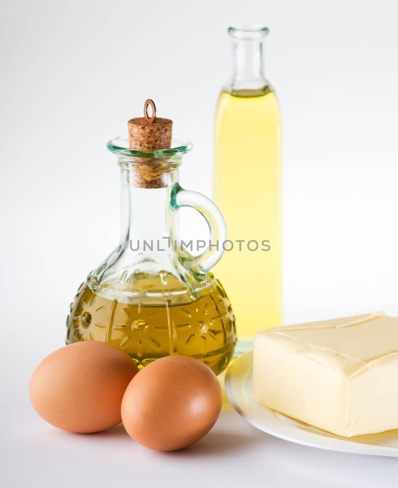 eggs olive oil and butter close up shoot