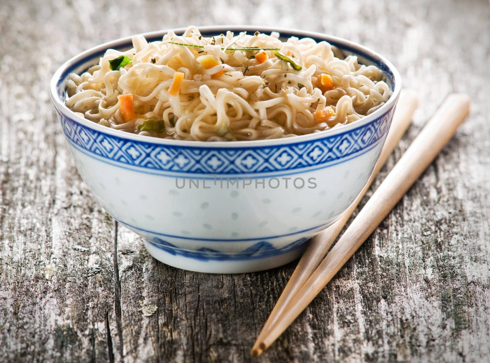 prawn flawor asian soup with noodles close up shoot