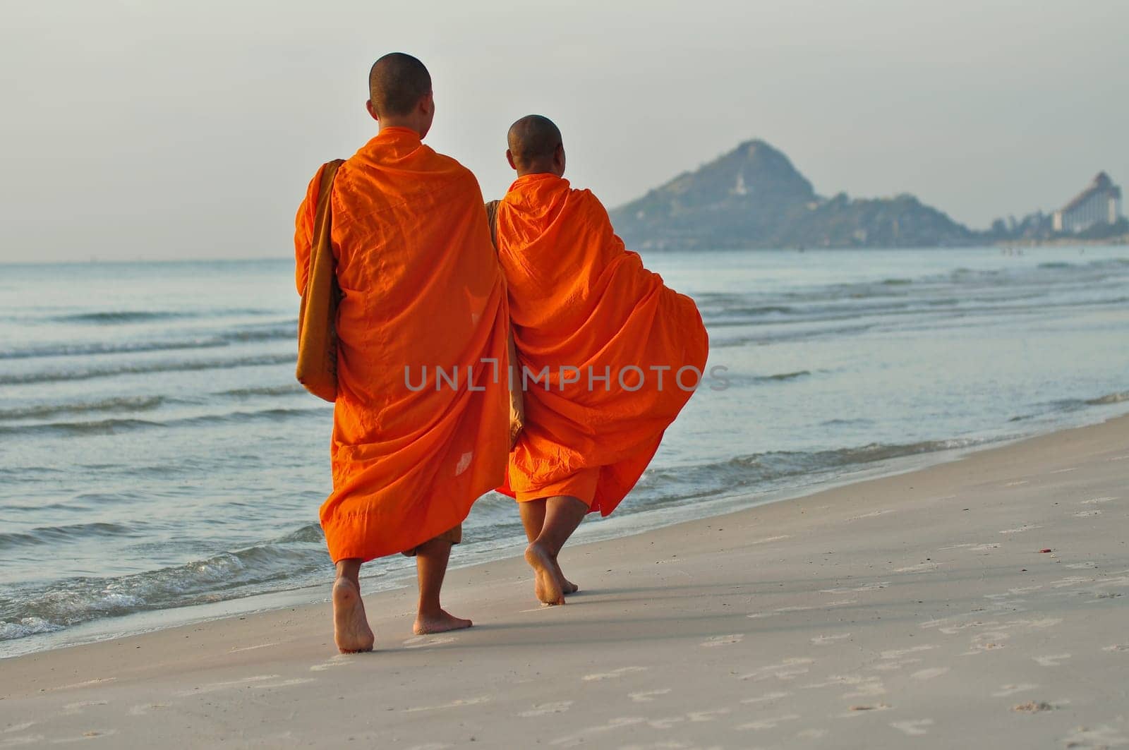 monks on Hua Hin beach,Thailand