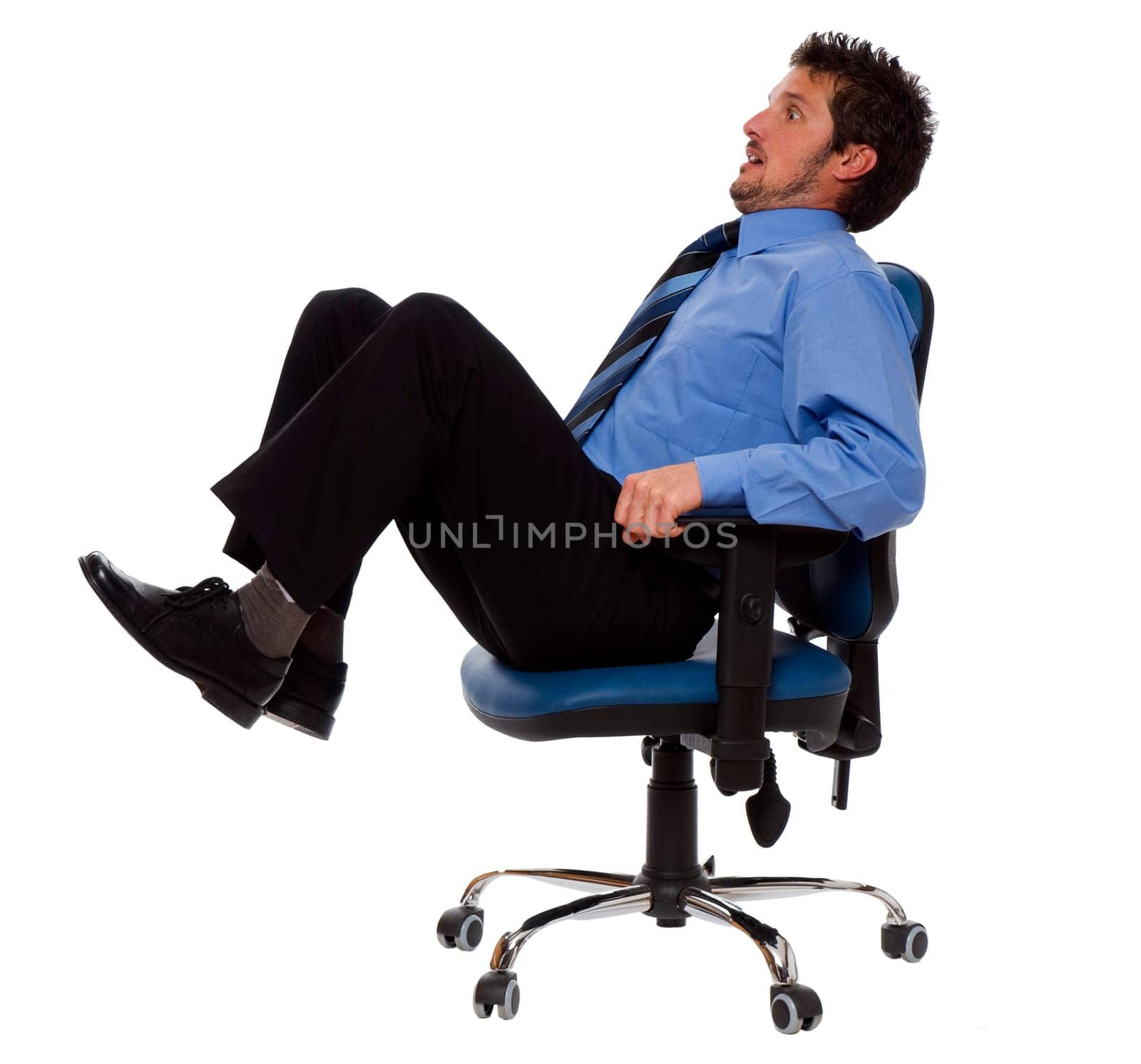 young business man moving on a chair isolated