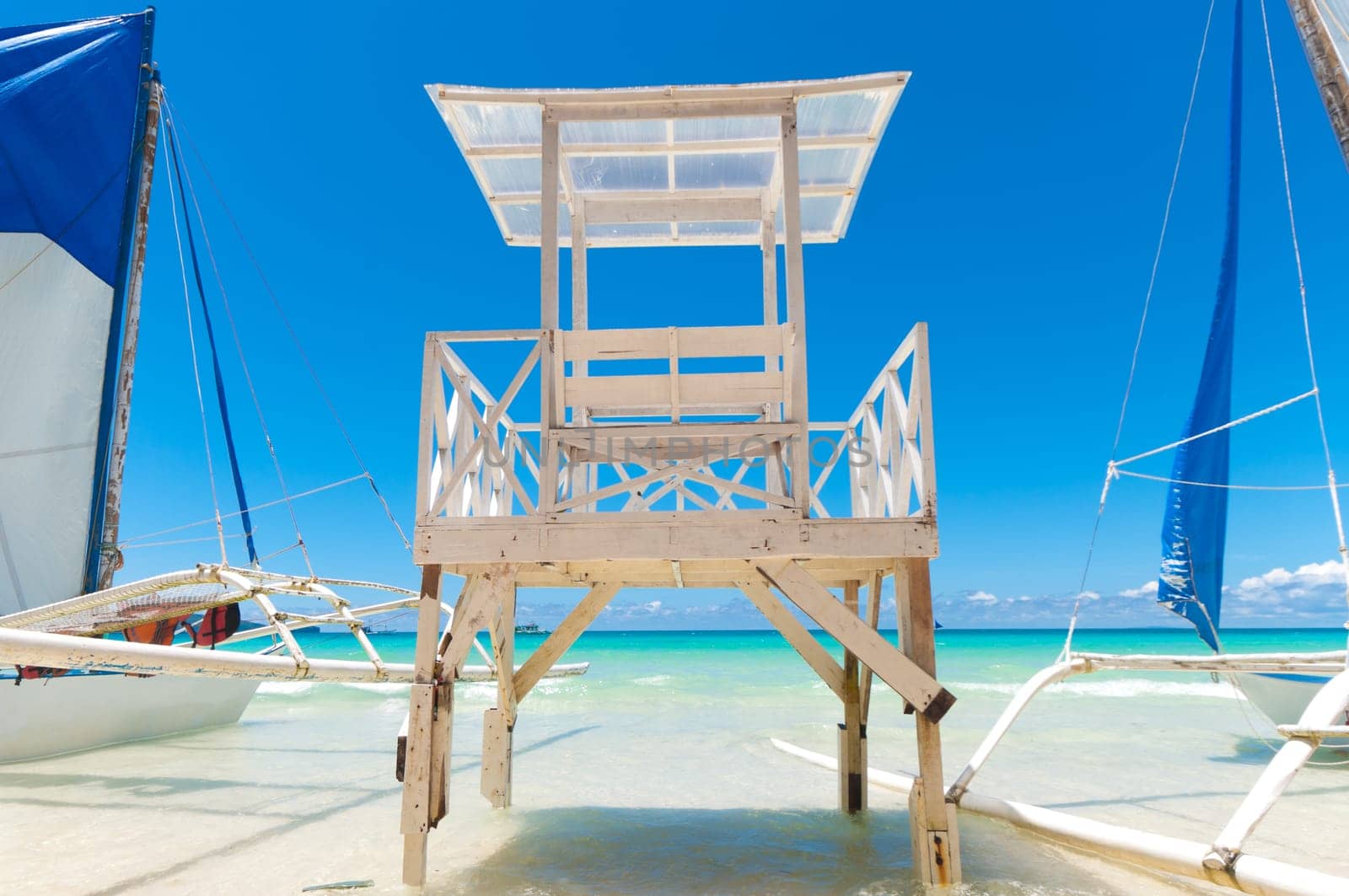 white life guard tower on Boracay white beach, Philippines